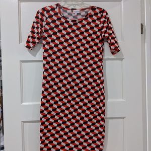 LulaRoe Julia Red black white geometric pattern